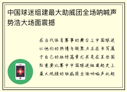 中国球迷组建最大助威团全场呐喊声势浩大场面震撼