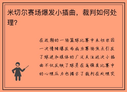米切尔赛场爆发小插曲，裁判如何处理？